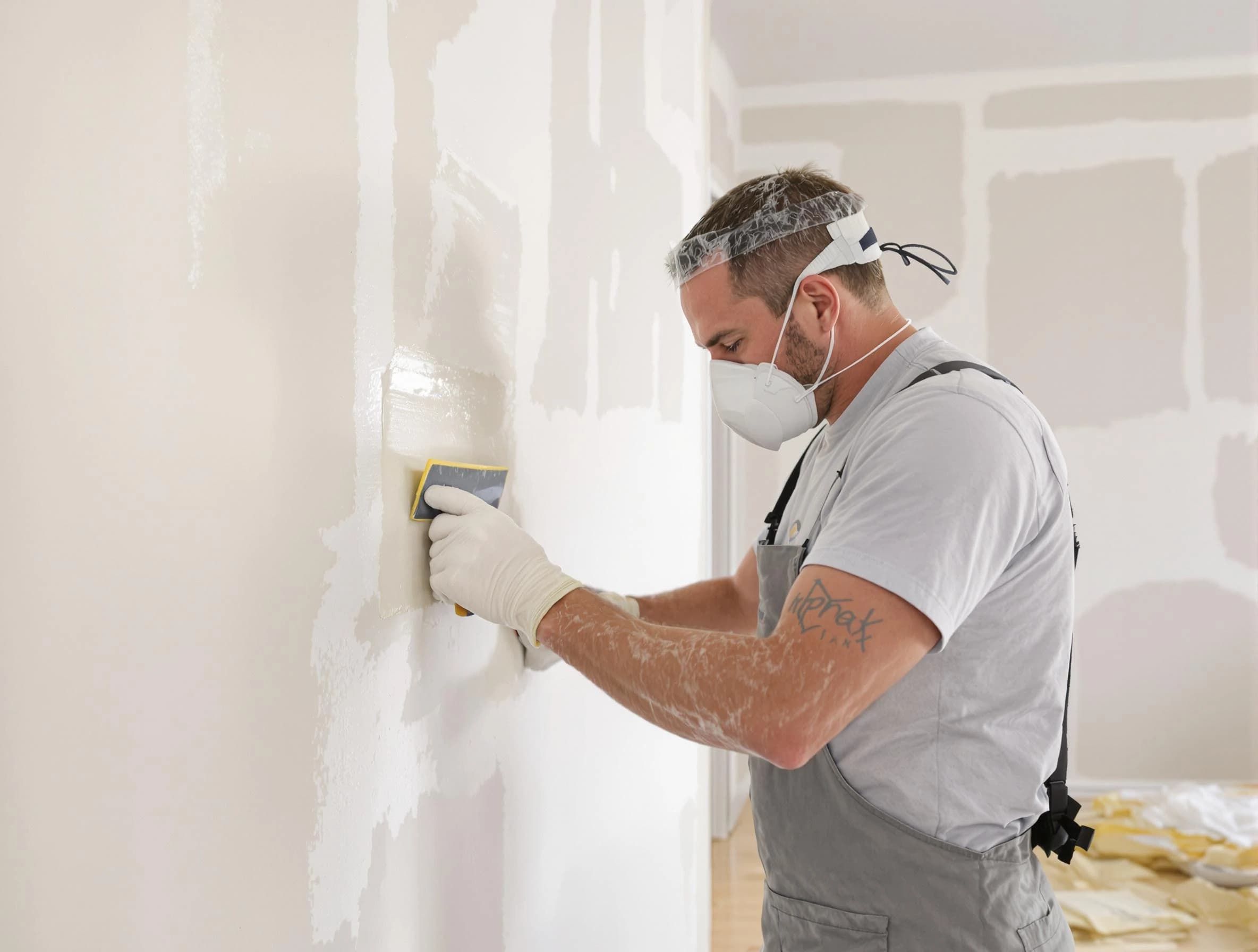 Wadsworth House Painters technician applying mud to drywall seams in Wadsworth, OH