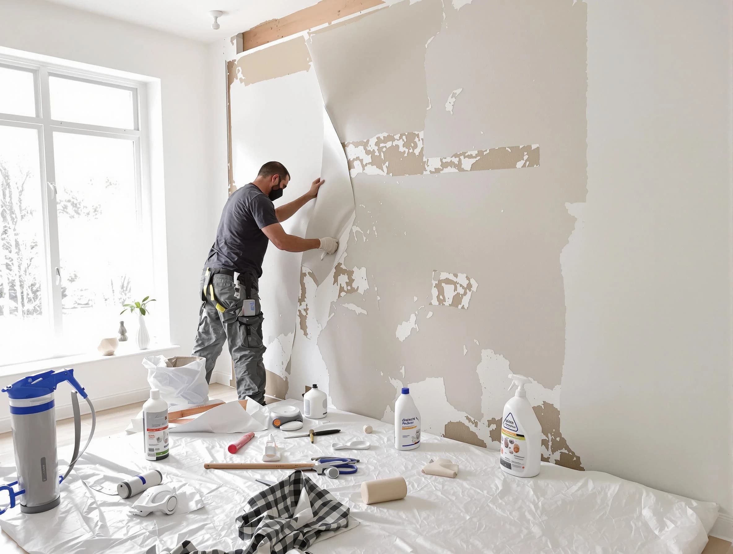 Wadsworth House Painters technician removing wallpaper in Wadsworth, OH